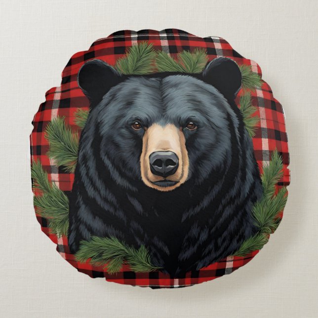 Coussin rond de l'ours noir du Nord majestueux (Devant)