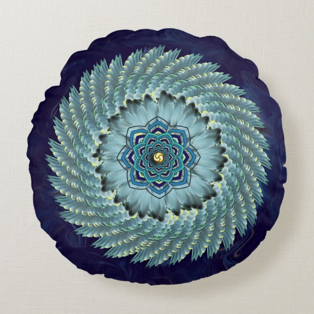 Coussin rond de mandala de Lotus d'aile d'oiseau (Devant)