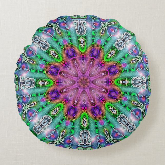 Coussin rond de mandala de solstice (Devant)