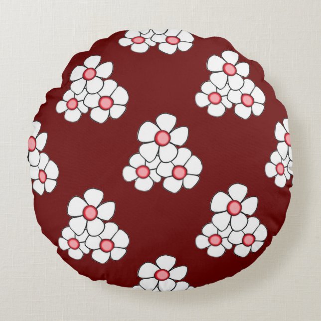 Coussin rond de marguerite centré rouge (Devant)
