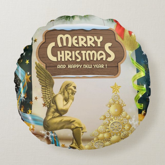 Coussin Rond de Noël, Ange de Noël (Devant)