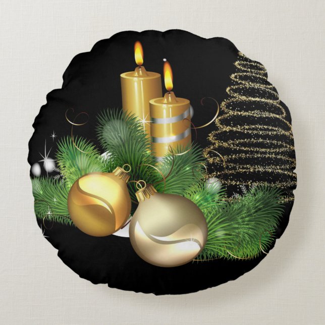 Coussin rond de Noël, Bougie de Noël (Devant)