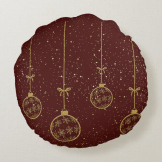 Coussin Rond de Noël Ornement Rouge et Or