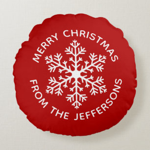 Coussin rond de Noël Red Snowflake