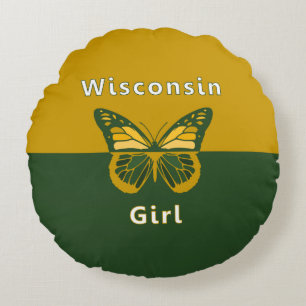 Coussin rond de papillon de fille du Wisconsin
