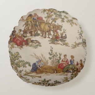 Coussin rond de pays d'impression français vintag