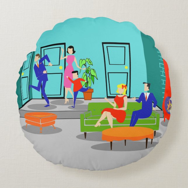 Coussin rond de rétro télévision classique (Devant)