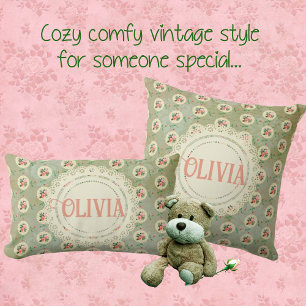 Coussin Rond de serviette personnalisé vintage rose damass