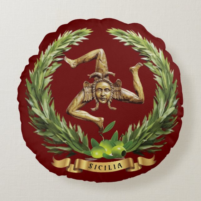 Coussin rond de Sicile avec Trinacria et branche d (Devant)