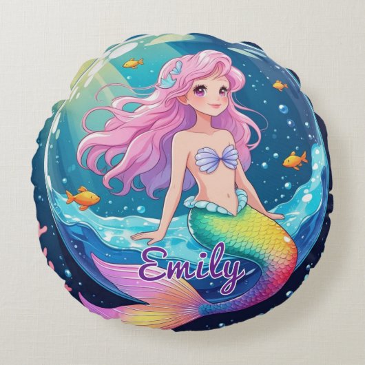 Coussin rond de sirène modifiable - Belle bulle ma (Devant)