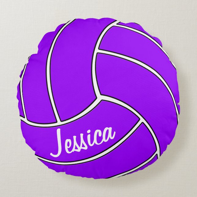 Coussin rond de volley-ball violet personnalisé (Devant)