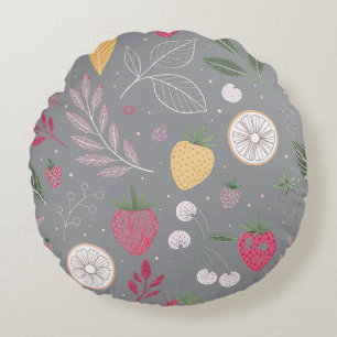 « Coussin rond décoratif à motif floral et fruité
