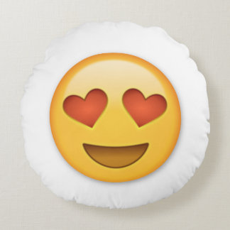 Coussin rond d'Emoji de yeux de coeur