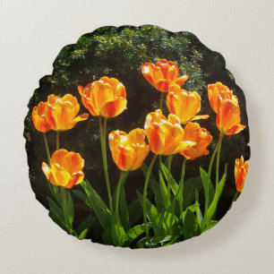 Coussin rond des tulipes orange/jaune