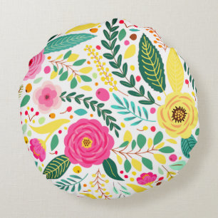 Coussin rond d'impression jaune vert et rose