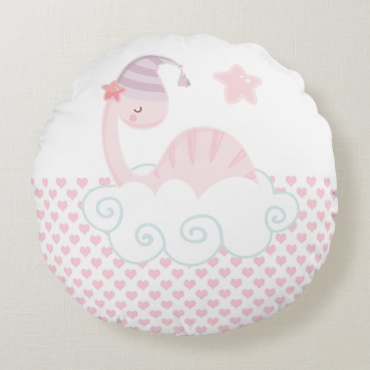 Coussin rond Dinosaur rose couchant (Devant)