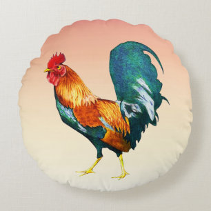 Coussin Rond d'Oiseau de Coq Rouge