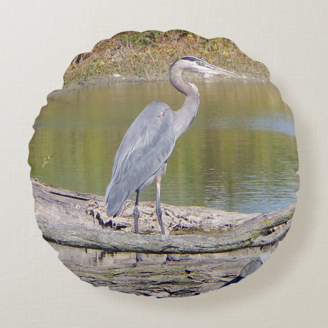Coussin rond double face Blue Heron (Devant)