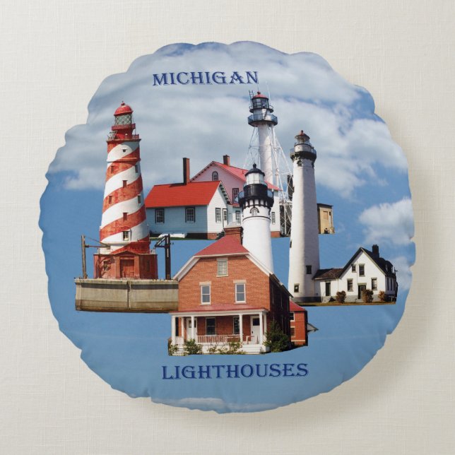 Coussin rond du phare du Michigan (Devant)