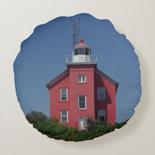 Coussin rond du phare Marquette Harbour (Dos)