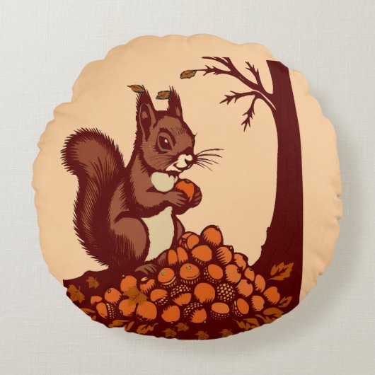 🐿️ Coussin Rond Écureuil d'Automne (Devant)