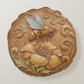 Coussin rond effet de sculpture sur bois - abeille (Dos)