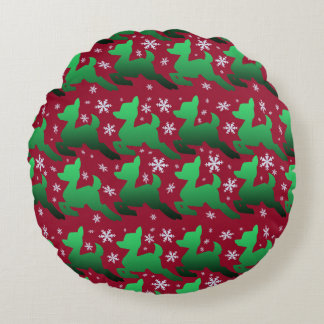 Coussin rond emballage cadeau flocon de neige vert