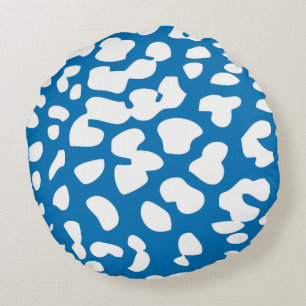 Coussin rond Empreinte de léopard bleu et blanc éb