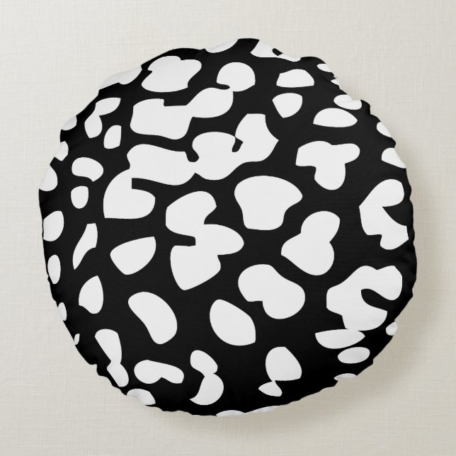 Coussin rond Empreinte de léopard noir et blanc (Dos)