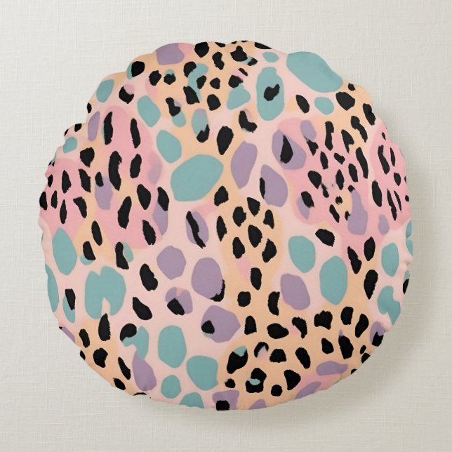 Coussin rond Empreinte de léopard Pastel (Devant)