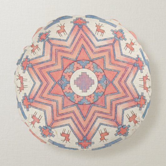 Coussin rond Ethno Mandala Cercle de l'âme (Devant)
