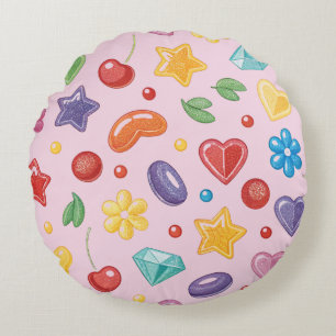 « Coussin rond étoile bonbons colorés »