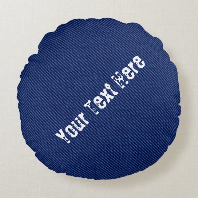 Coussin rond Faux Blue Denim avec texte personnali (Devant)