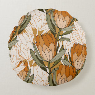 Coussin Rond Fleur de Lotus Orange Rouillé Sage So