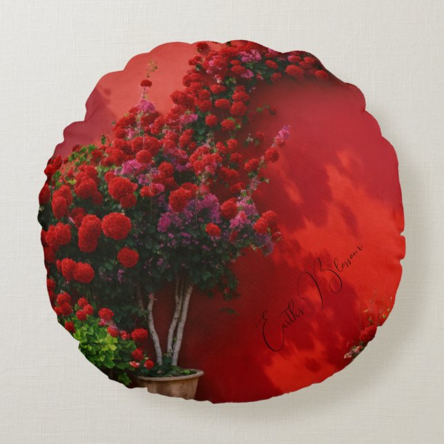 Coussin Rond Fleur Rose Rouge (Devant)