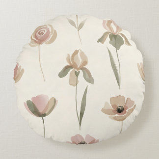 Coussin Rond Fleuris Aquarelle Douce