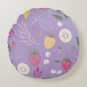 « Coussin Rond Fleurs Fruit Pourpre »