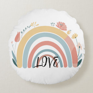 Coussin Rond Floral Bohème Arc-en-ciel