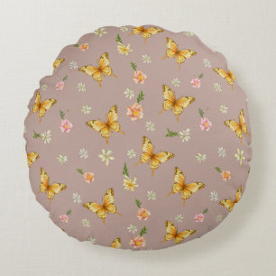 Coussin Rond Floral Orange Lilas