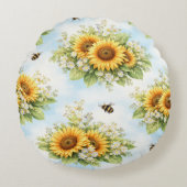 Coussin rond floral tournesol (Devant)