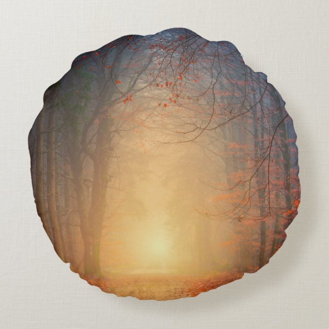 Coussin rond Forêt et coucher de soleil (Dos)