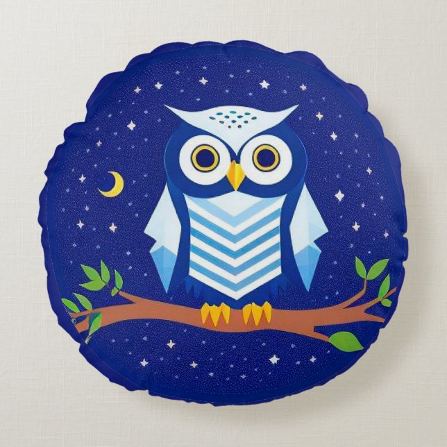 🦉 Coussin Rond Géométrique de Chouette Décoration (Devant)