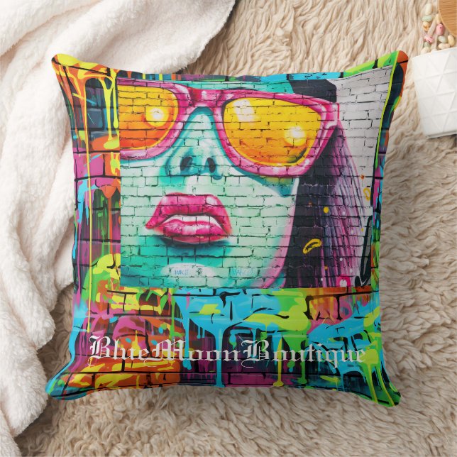 Coussin rond Glamor Girl Graffiti (Couverture)