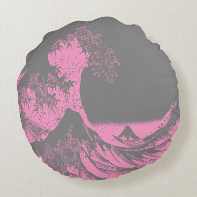 Coussin rond Grande vague rose et gris (Dos)