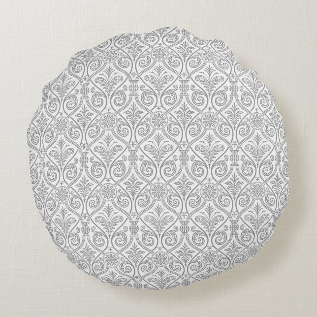 Coussin rond gris et blanc Damas (Dos)