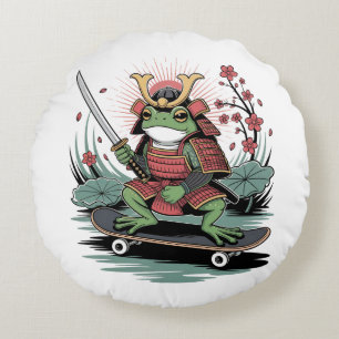 Coussin Rond Guerrier Samouraï Grenouille