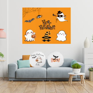 Coussin rond Halloween Éffrayant et mignon
