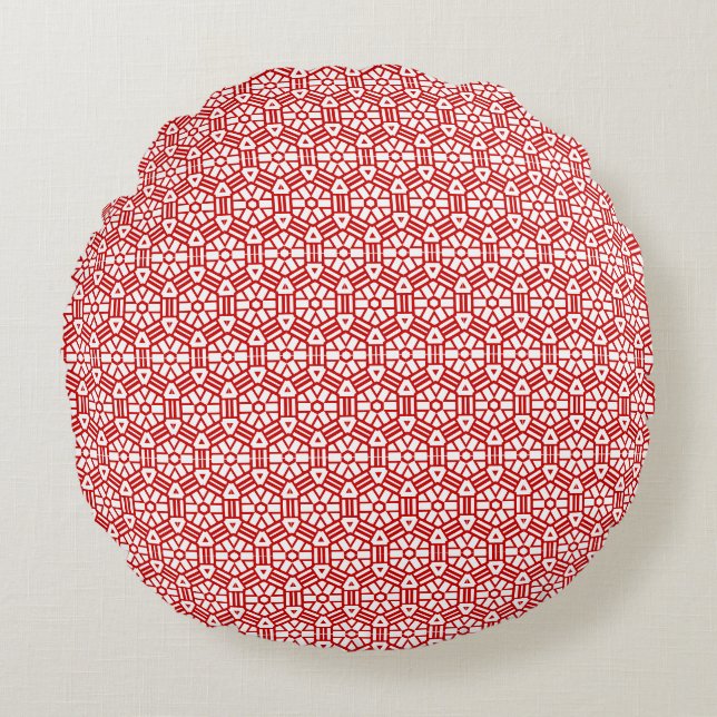 Coussin rond - Hexagon et Bars en Rouge (Devant)