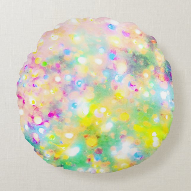 Coussin rond Holographique vert et rose (Devant)