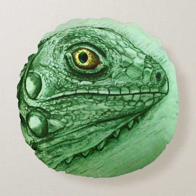 Coussin rond illustré coloré - Iguana (Devant)